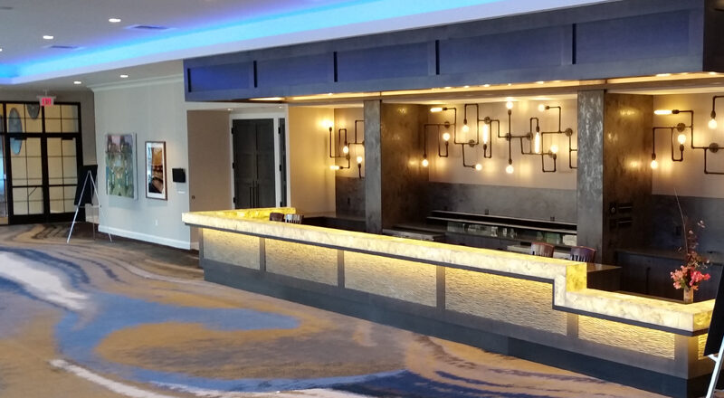 Lobby desk built with crossville tile