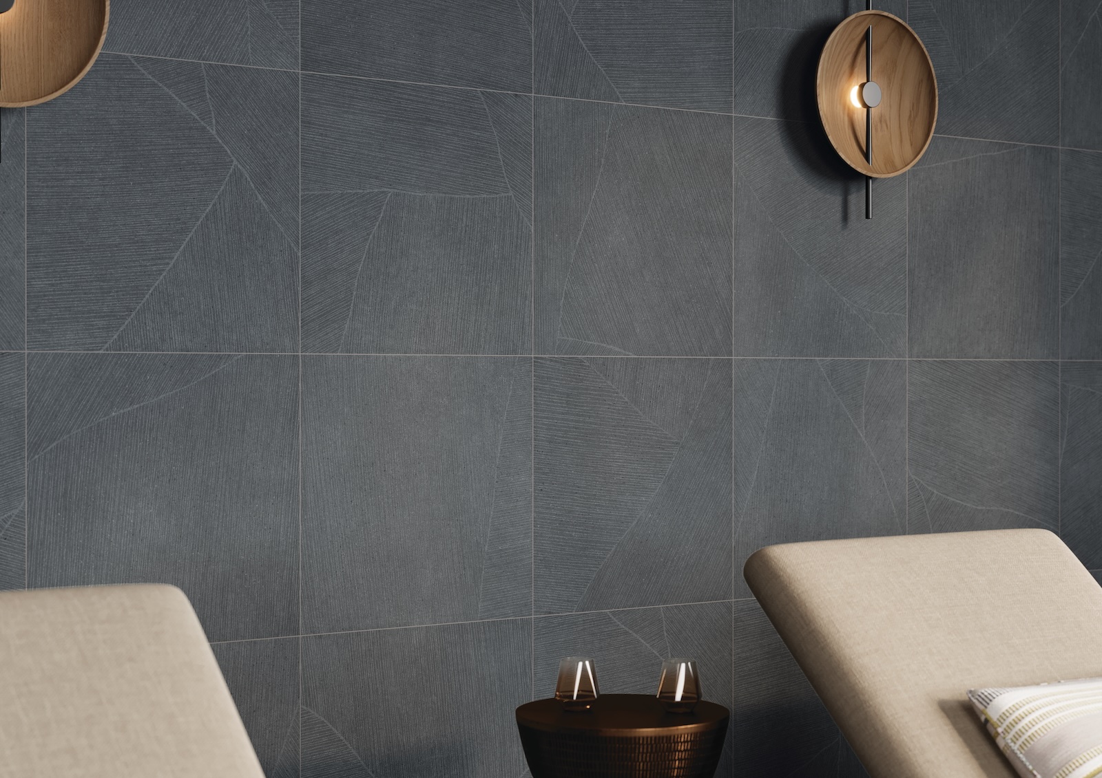 Hospitality spa wall in Pewter colored Sand Garden