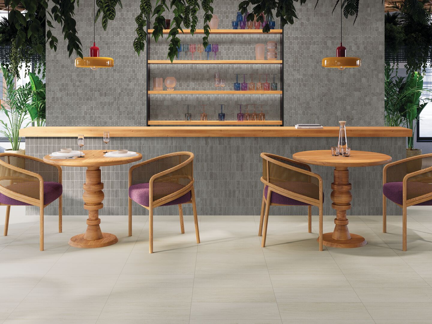 Restaurant with barrel mosaics on wall