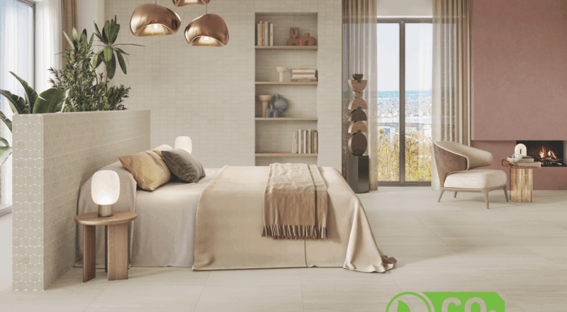 Hotel guest room with Portland Cliff on floor and wall.