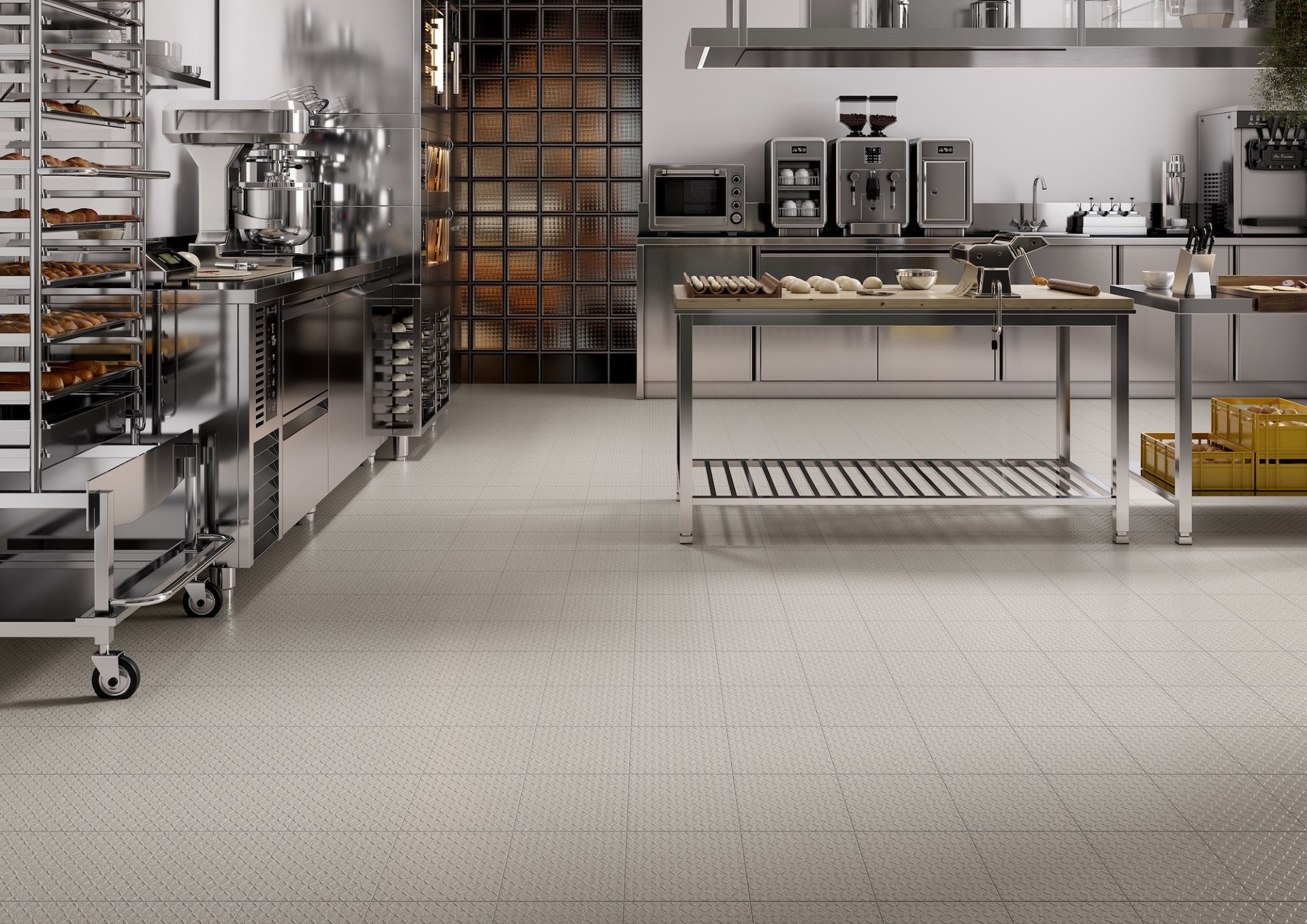 Cross-Tread ion floor restaurant back of house