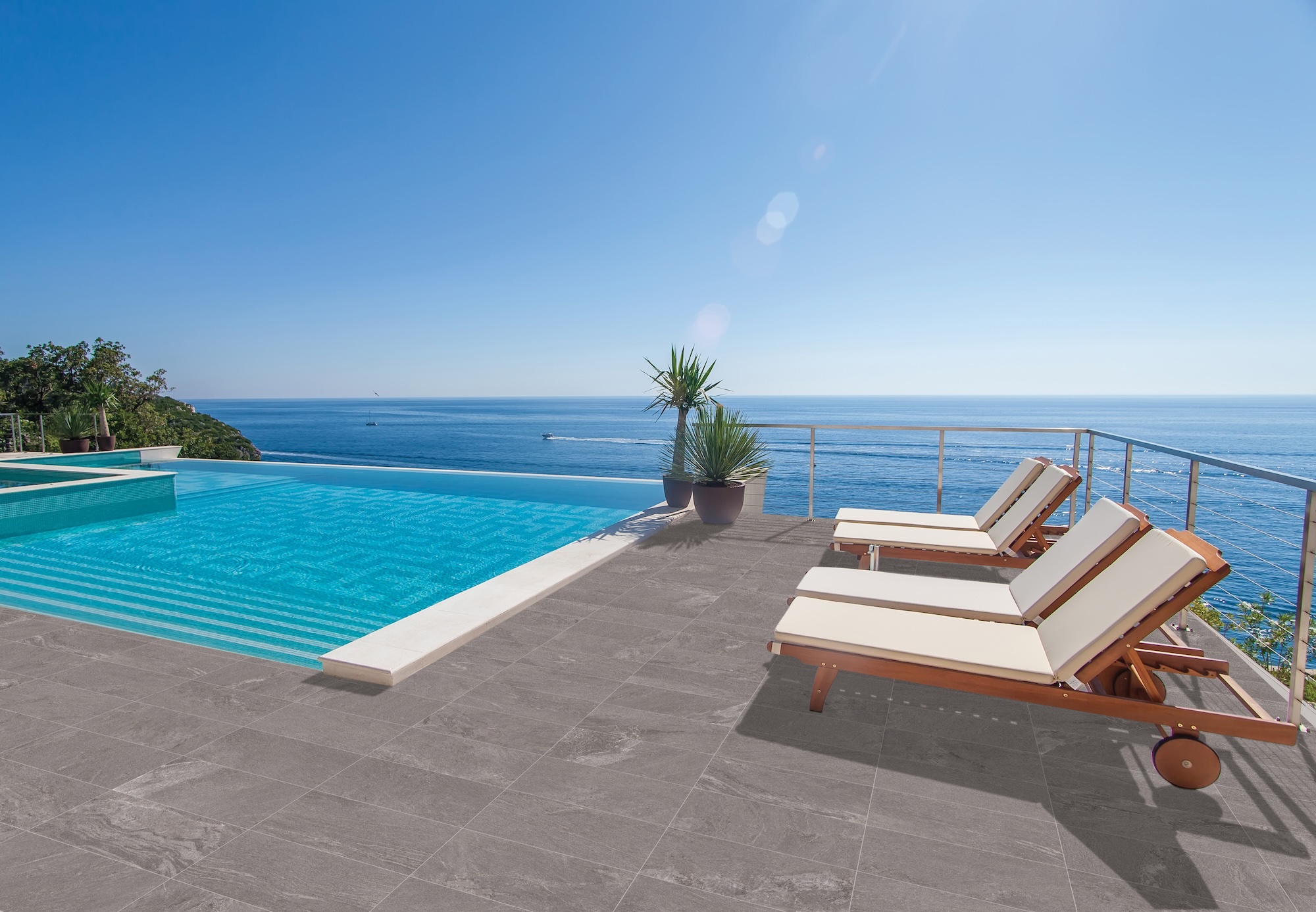 Pool and porcelain tile deck