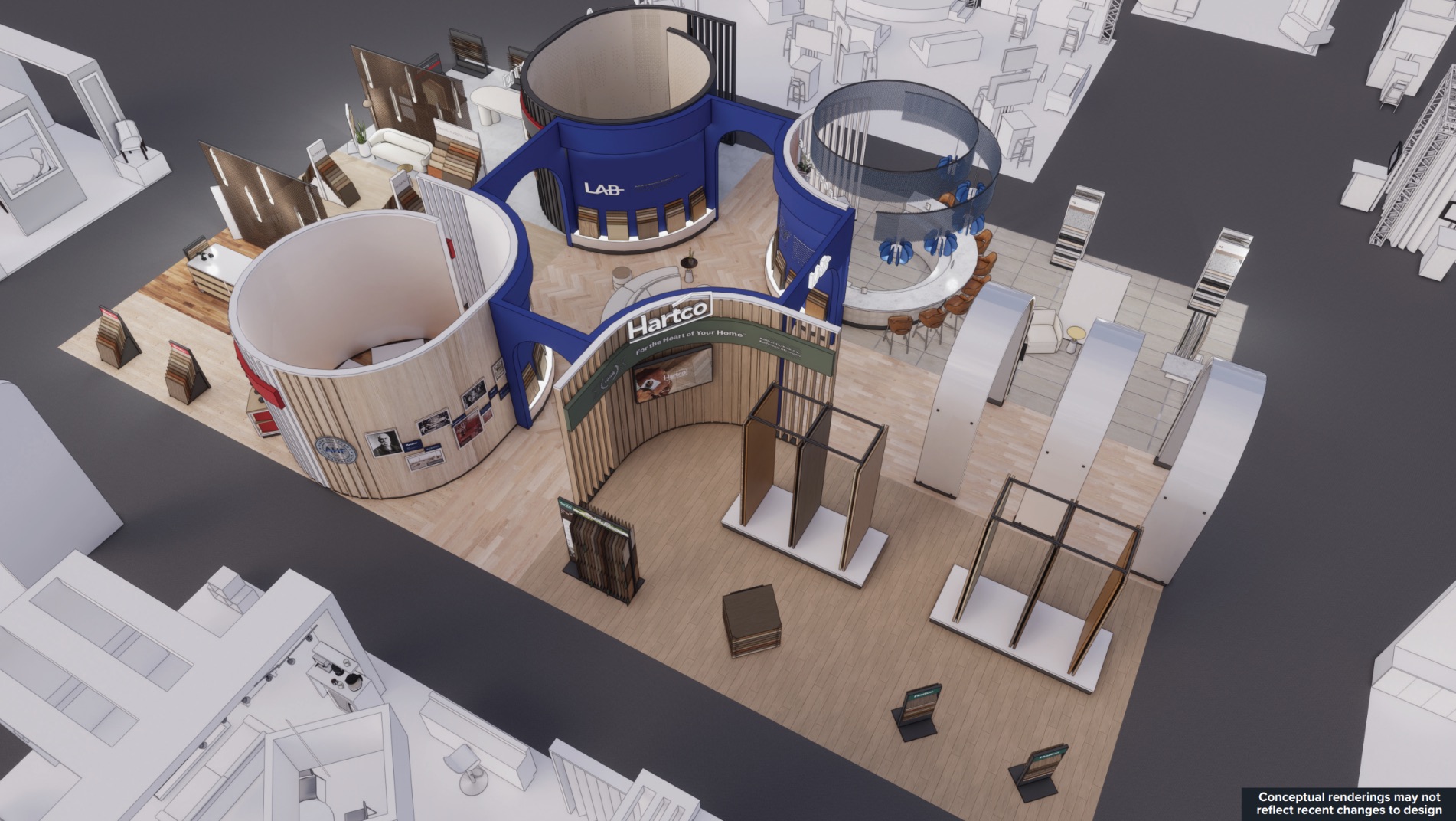 Birdseye rendering of AHF Surfaces booth