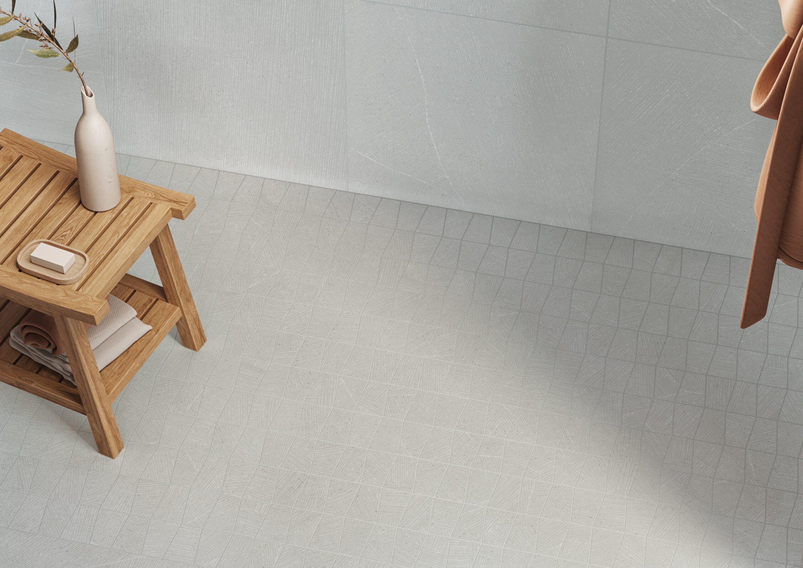 Sand Garden porcelain tile i on shower floor and wall