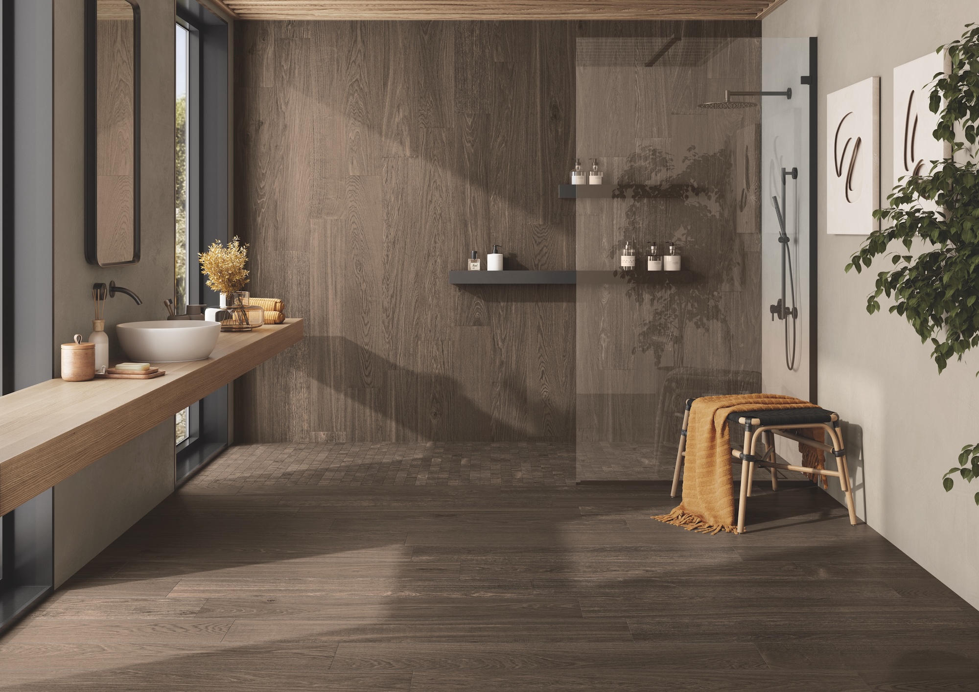 Rural Retreat wood-look porcelain tile in bathroom