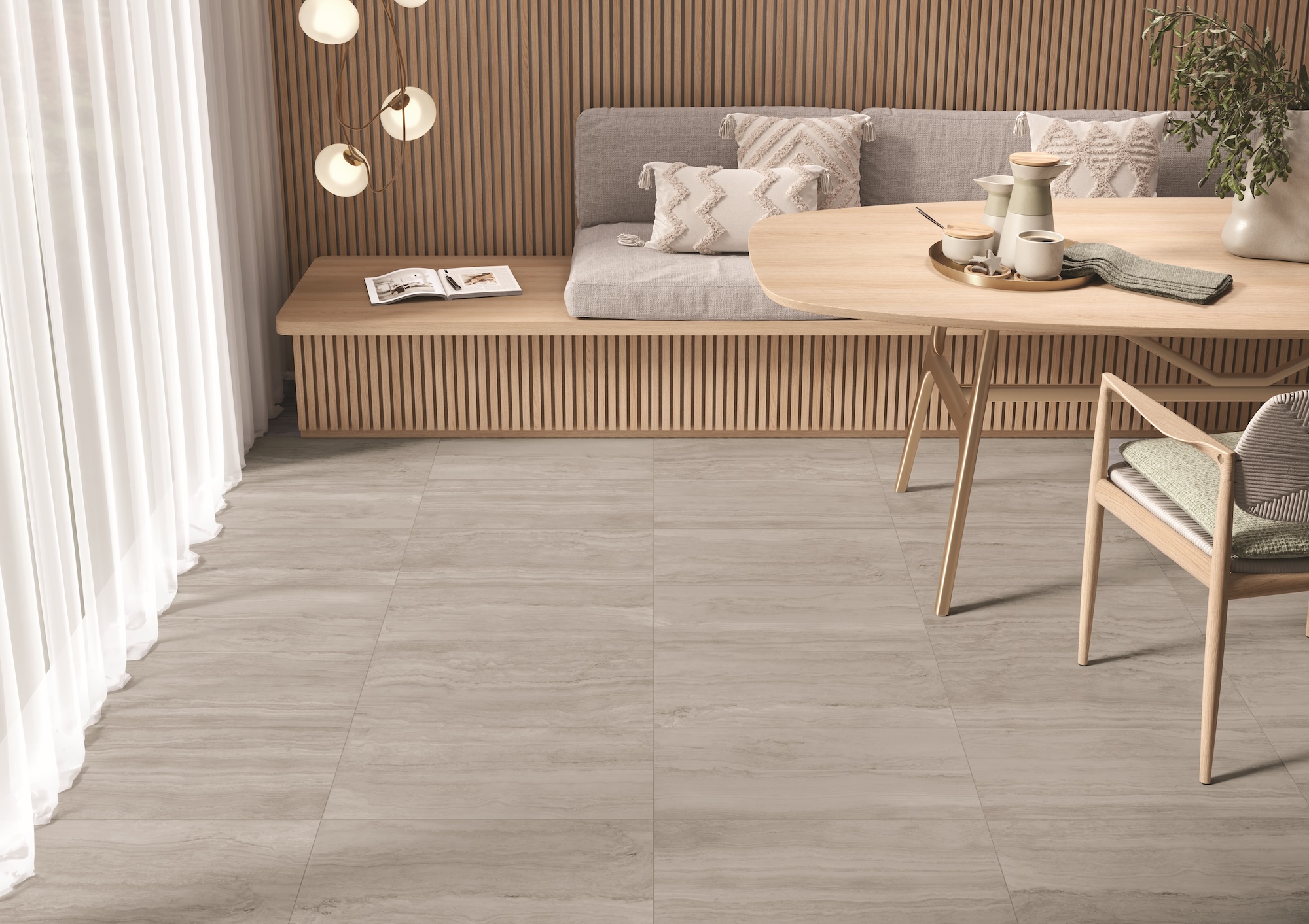 Restaurant/cafe with Access Point porcelain tile in Travertine Dove on floor