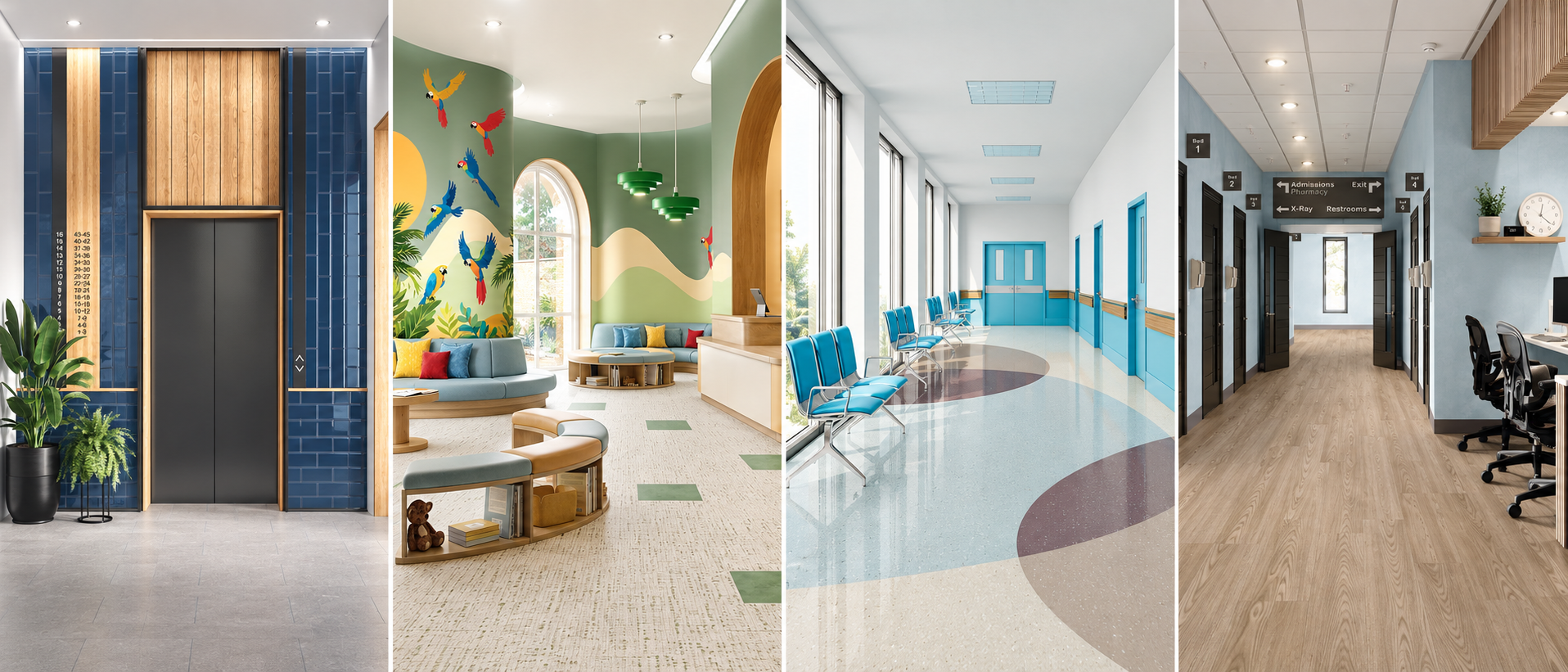 Healthvcare surfaces -tile, homogeneous sheet and LVT