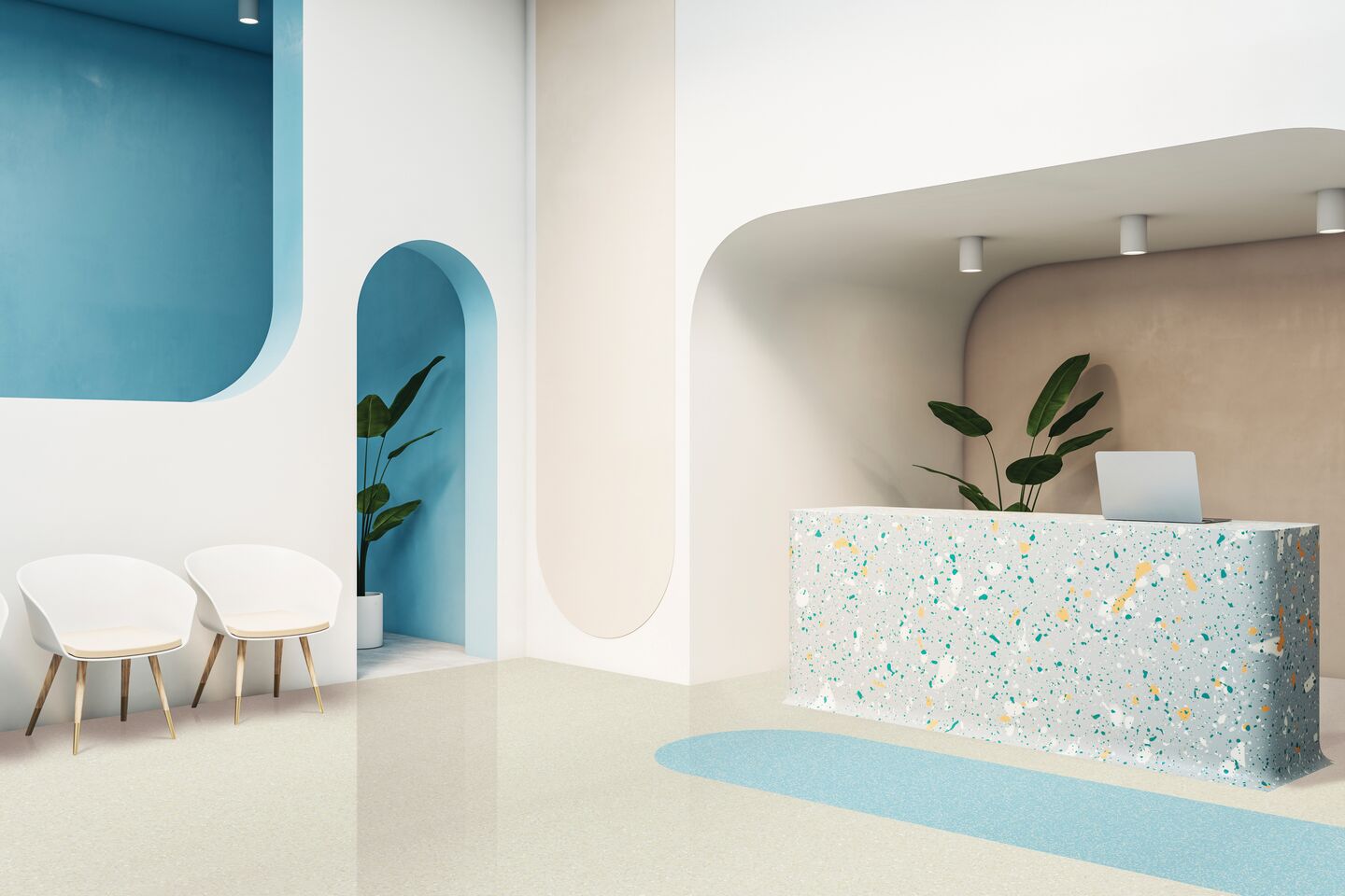 MedinPure homogeneous sheet flooring in medical reception area