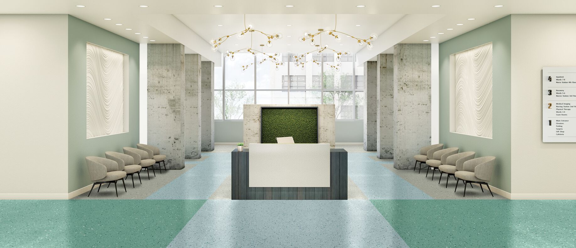 Natralis homogeneous sheet flooring in a hospital lobby