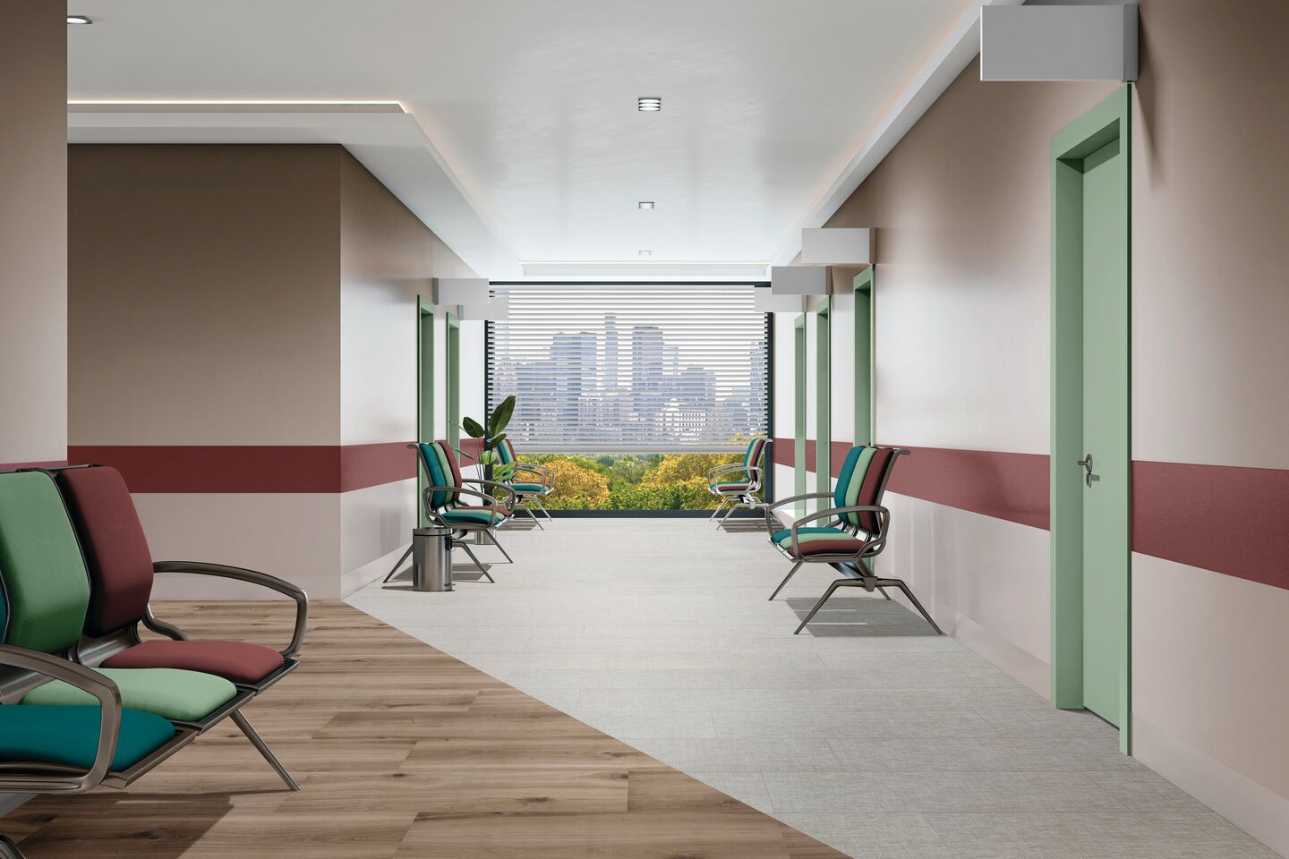 Armstrong Flooring Conjunction wood-look LVT in hospital corridor/waiting area