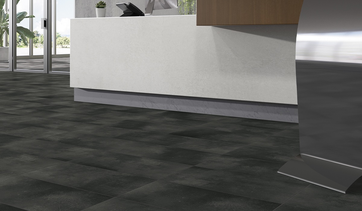 Color Blox 2.0 porcelain tile on lobby floor