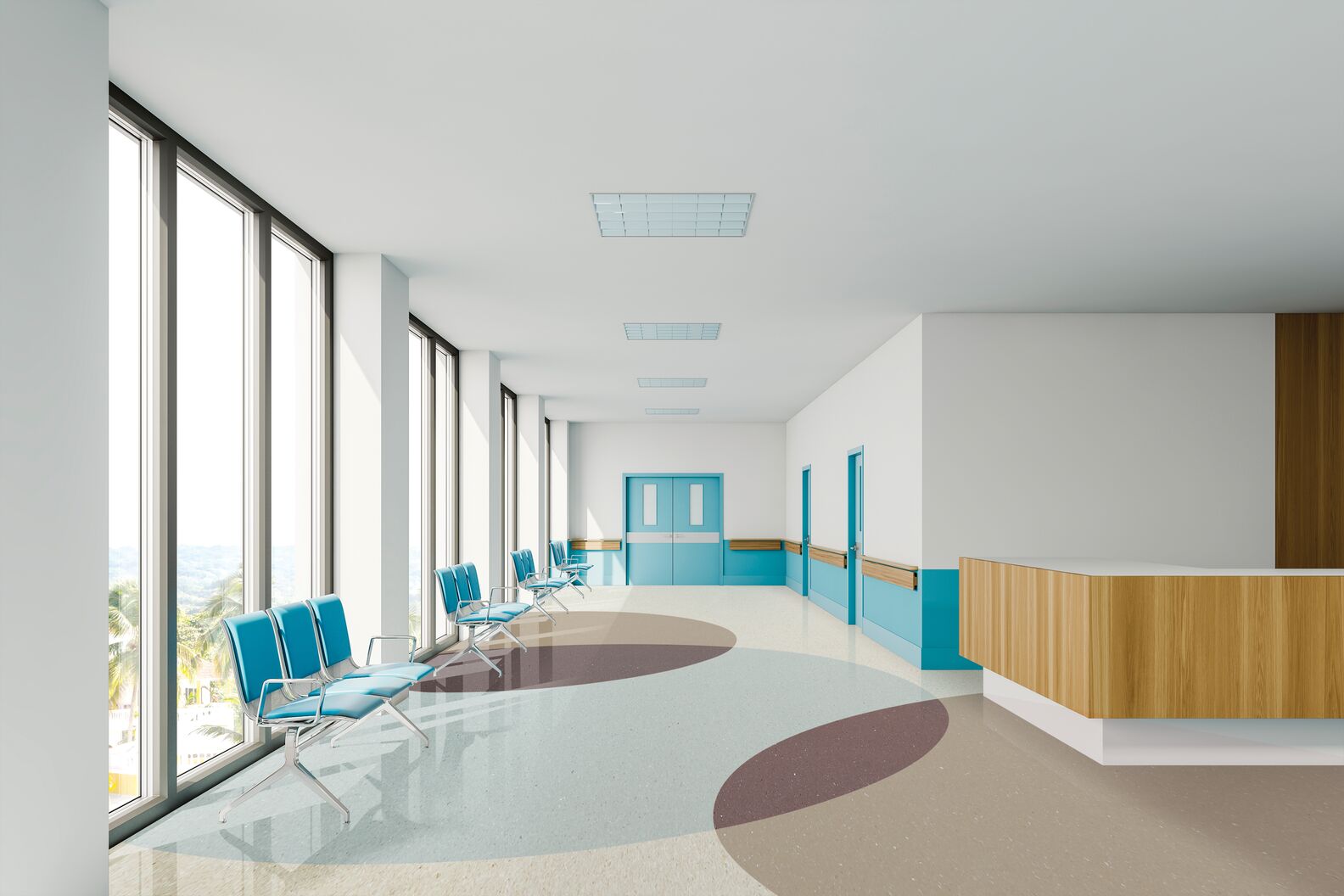 MedinTone homogenous sheet flooring in hospital corridor/ lobby