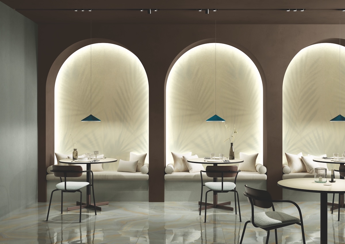 Hotel restaurant with Gemini porcelain panels 